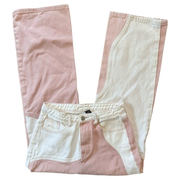 Cider Women's Patchwork Wide Leg Relaxed Fit Jeans Retro Y2K Pink White, sz S - Picture 4 of 5